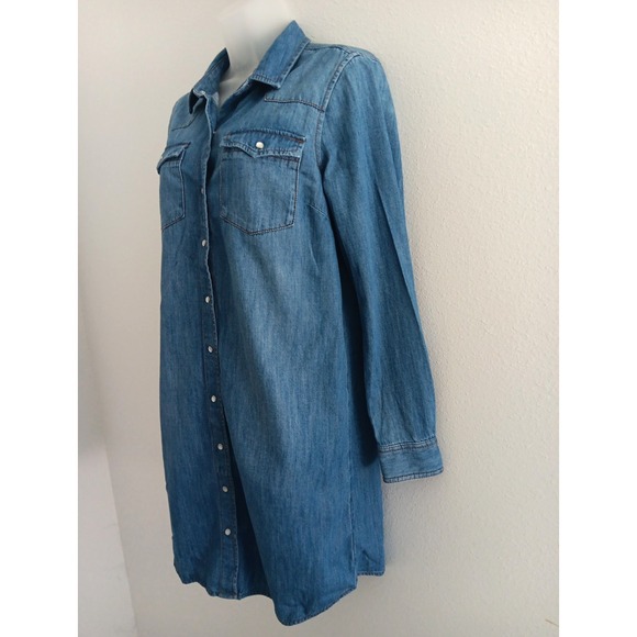 Old Navy Pearl Snap Western Button Up Denim Shirt Dress‎ SMALL Western Rodeo NEW - Picture 3 of 12